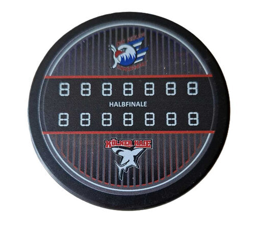DEL Playoffs 2019 Puck Halbfinale Mannheim vs Köln beidseitig bedruckt