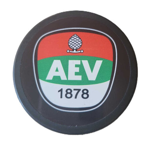 Offizieller Eishockeypuck mit AEV 1878 Logo – Augsburger EV / Panther Fanartikel aus Hartgummi