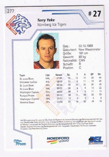Playerkarte 2002/03 #277Terry Yake Nürnberg Ice Tigers