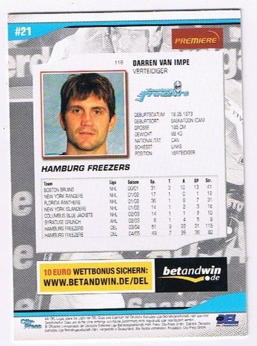 DEL Playerkarte 2005/06 – Darren van Impe, Hamburg Freezers (Karte 118)