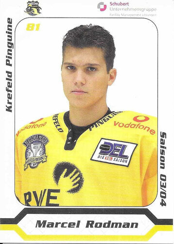 Autogrammkarte Marcel Rodman 2003-04 Krefeld Pinguine