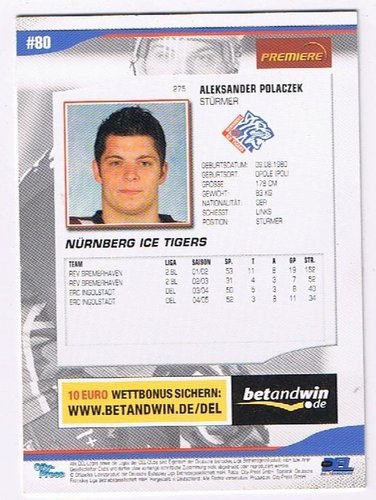 Playerkarte 2005/06 Aleksander Polaczek Nürnberg Ice Tigers