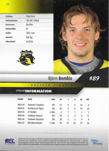 Playerkarte 2007/2008 #210 – Björn Bombis – Krefeld Pinguine – DEL