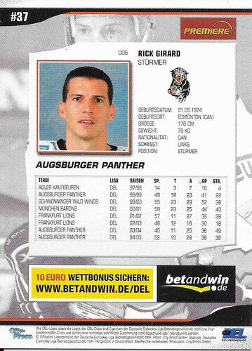 2005-06 DEL Playercards #5 Rick Girard Augsburger Panther (Base Card)
