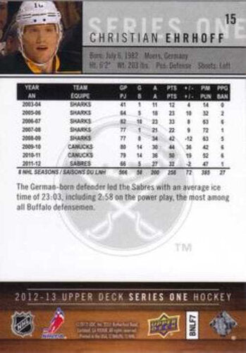 2012-13 Upper Deck #15 Christian Ehrhoff Buffalo Sabres