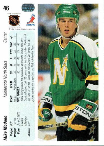 1990/1991 Upper Deck #46 Mike Modano – Minnesota North Stars (Rookie Card)