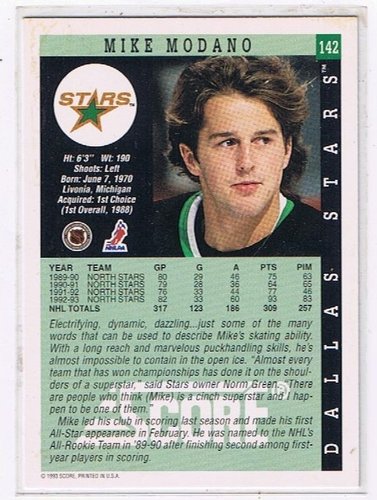 NHL Playerkarte Mike Modano 1993/94 Score #142 Dallas Stars