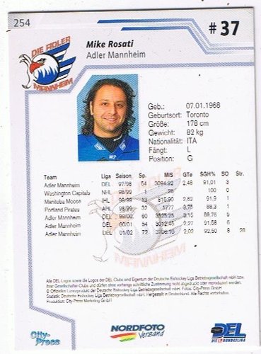 Playerkarte  2002/2003 #254 Mike Rosati Adler Mannheim