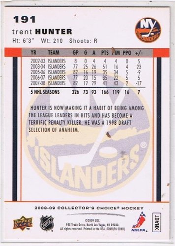Collector´s Choice 2008/2009 Trent Hunter New York Islanders