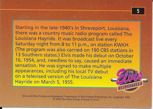 1992 The River Group The Elvis Collection #5 - Starting in the late-1940's in Shreveport, Louisia