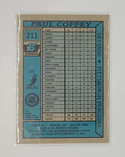 1990-91 Bowman #211 Paul Coffey Pittsburgh Penguins (Base Card)