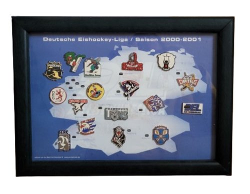 DEL Pin Rahmen 2000/2001 mit 16 Vereinspins und DEL Logo