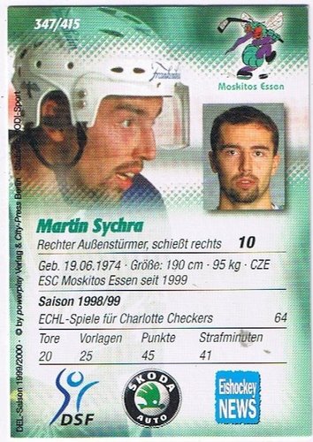 DEL Playerkarte 1999/00 Martin Sychra Moskitos Essen