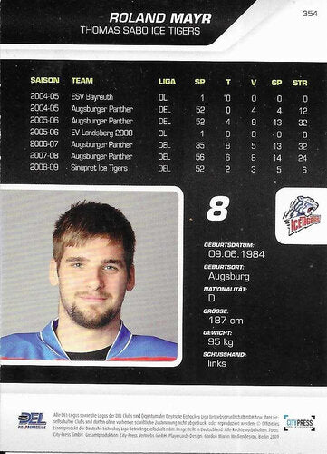 Playerkarte Roland Mayr #354 – Thomas Sabo Ice Tigers 2009/2010 City Press