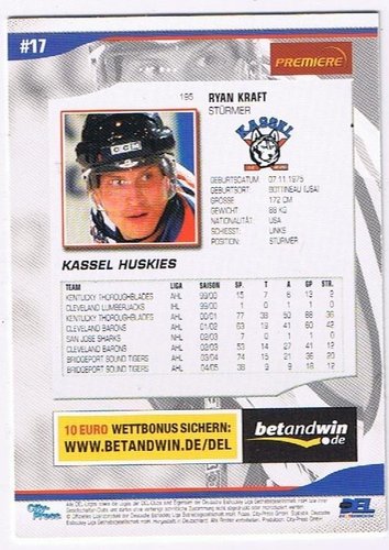 DEL Playerkarte 2005/06 – Ryan Kraft, Kassel Huskies #195 (City Press)