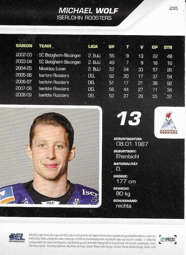 Playerkarte 2009/2010 #255 Michael Wolf Iserlohn Roosters