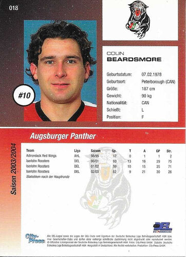 2003/2004 City-Press #018 Colin Beardsmore – Augsburger Panther (Base Card)