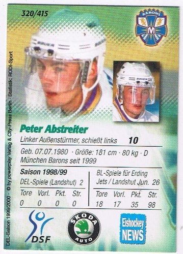 DEL Playerkarte 1999/2000 #320 – Peter Abstreiter – München Barons (Powerplay-Serie)