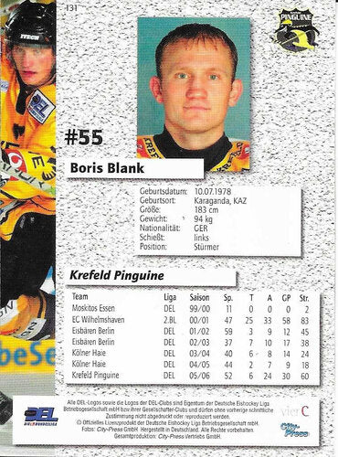 Playerkarte Boris Blank #331 – Krefeld Pinguine – 2006/2007 – City Press