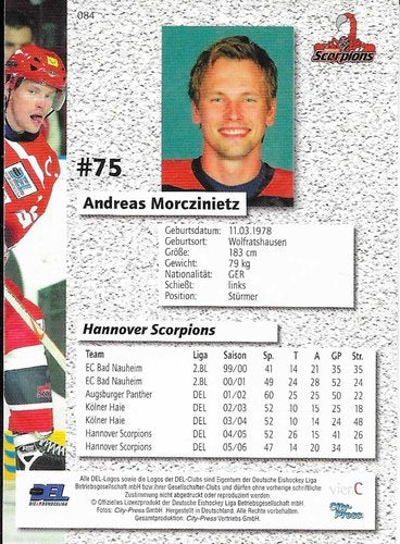 Playerkarte 2006/2007 #084 Andreas Morczinietz Hannover Scorpions