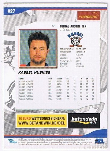 Playerkarte 2005/2006 #184 Tobias Abstreiter Kassel Huskies