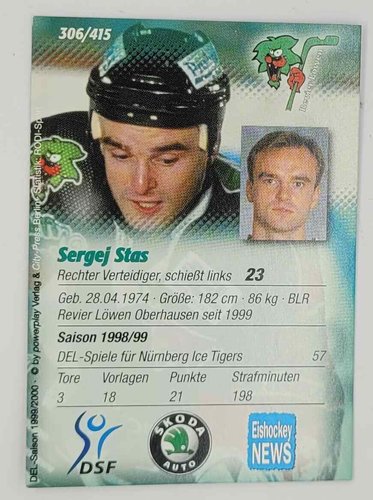 Playerkarte 1999-2000 #306 Sergej Stas Revier Löwen Oberhausen