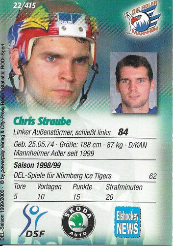 DEL Playerkarte Chris Straube #22 Adler Mannheim 1999/2000