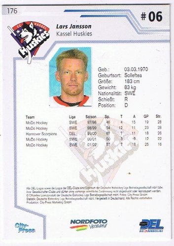 Playerkarte Lars Jansson Kassel Huskies