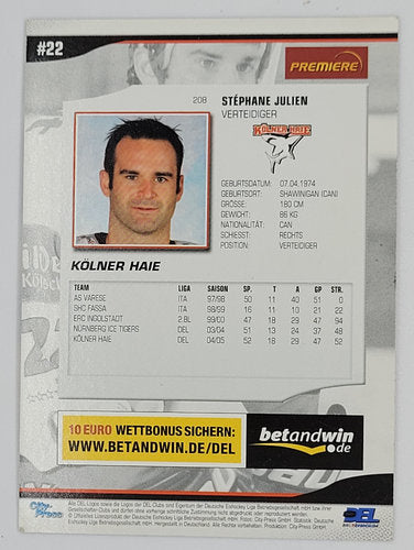 Playerkarte 2005/2006 #208 Stephane Julien Kölner Haie