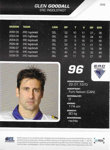 Playerkarte 2009/2010 #245 Glen Goodall ERC Ingolstadt