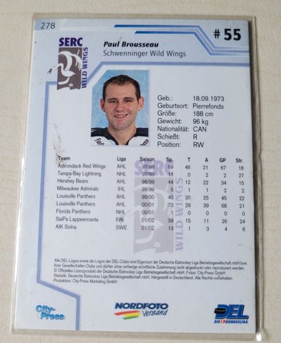 Playerkarte 2002/2003 #278 Paul Brousseau Schwenninger Wild Wings