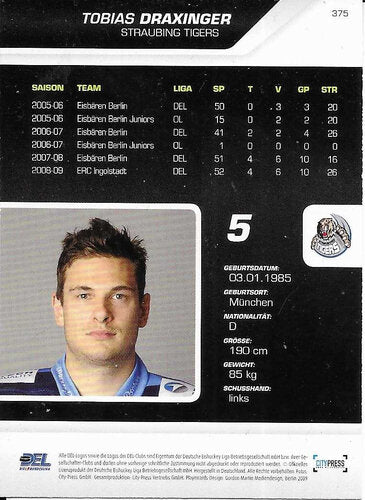 DEL 2009/10 Tobias Draxinger #375 Straubing Tigers