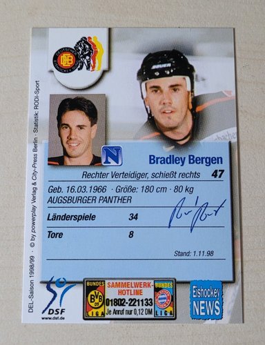 Bradley Bergen Playerkarte DEL 1998/99 #330 Deutsche Nationalmannschaft
