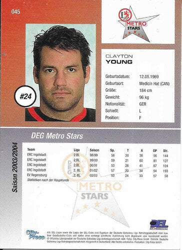 Playerkarte 2003/2004 #045 Clayton Young – DEG Metro Stars