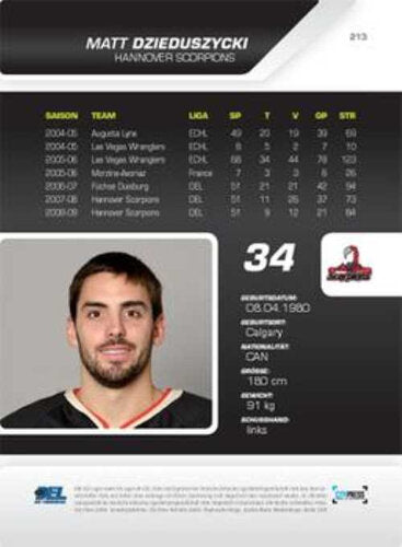 Matt Dzieduszycki Playerkarte 2009/2010 #213 Hannover Scorpions