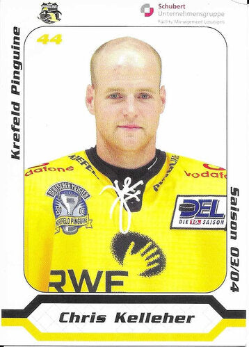 Autogrammkarte Chris Kelleher 2003-04 Krefeld Pinguine