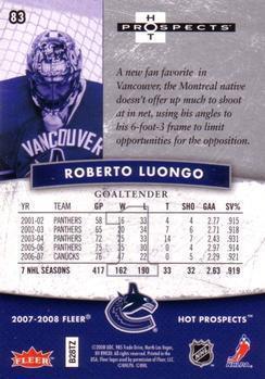 2007/2008 Fleer Hot Prospects #83 Roberto Luongo Vancouver Canucks
