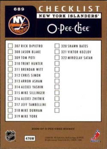2006-07 O-Pee-Chee #689 Miroslav Satan CL Islanders Checklist 307-322