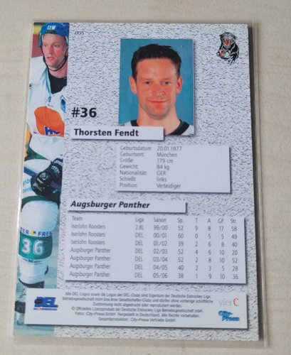 Playerkarte 2006/2007 #005 Thorsten Fendt Augsburger Panther