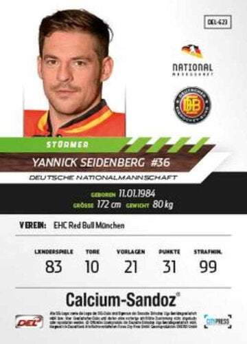 Playerkarte 2013/2014 #DEL-623 Yannick Seidenberg Nationalteam