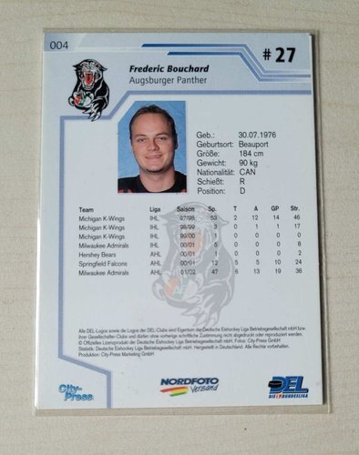 2002-03 DEL Playercards #004 Frederic Bouchard Augsburger Panther (Base Card)