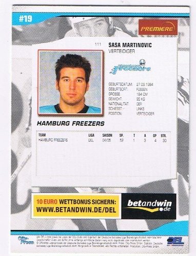 DEL Playerkarte 2005/06 – Sasa Martinovic, Hamburg Freezers #111 (City Press)