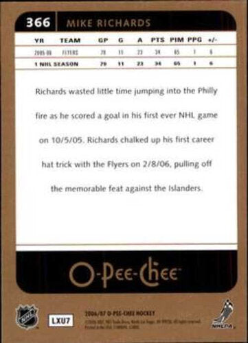 Mike Richards 2006-07 O-Pee-Chee #366 Philadelphia Flyers Karte