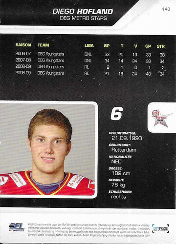 Playerkarte 2009/2010 #143 Diego Hofland – DEG Metro Stars