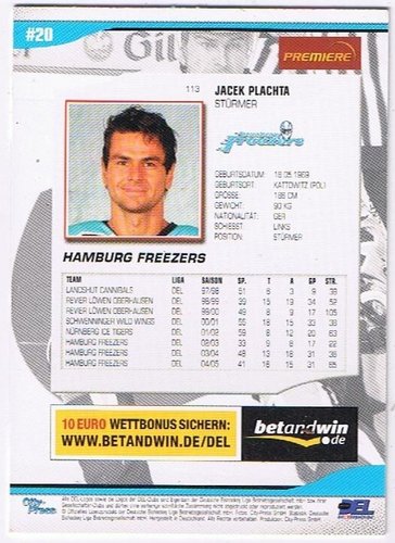 DEL Playerkarte 2005/06 – Jacek Plachta, Hamburg Freezers (Karte 113)