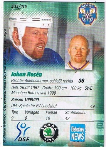 Johan Rosén München Barons PowerPlay DEL 1999/2000 Sammelkarte #335