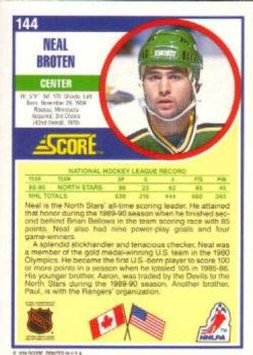 Neal Broten NHL Playerkarte Minnesota North Stars 1990/91 Score #144