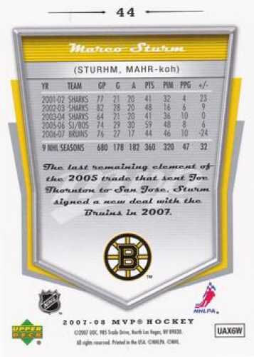 Marco Sturm Upper Deck MVP 2007/08 #44 – NHL Playerkarte