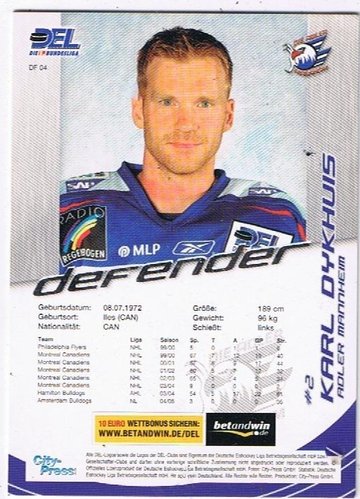 Promotioncard  2005/2006  #DF04 Karl Dykhuis  Adler Mannheim