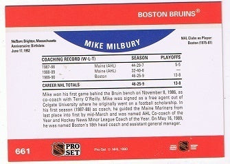 NHL Playerkarte Pro Set 1990/1991 #661 Mike Milbury Boston Bruins